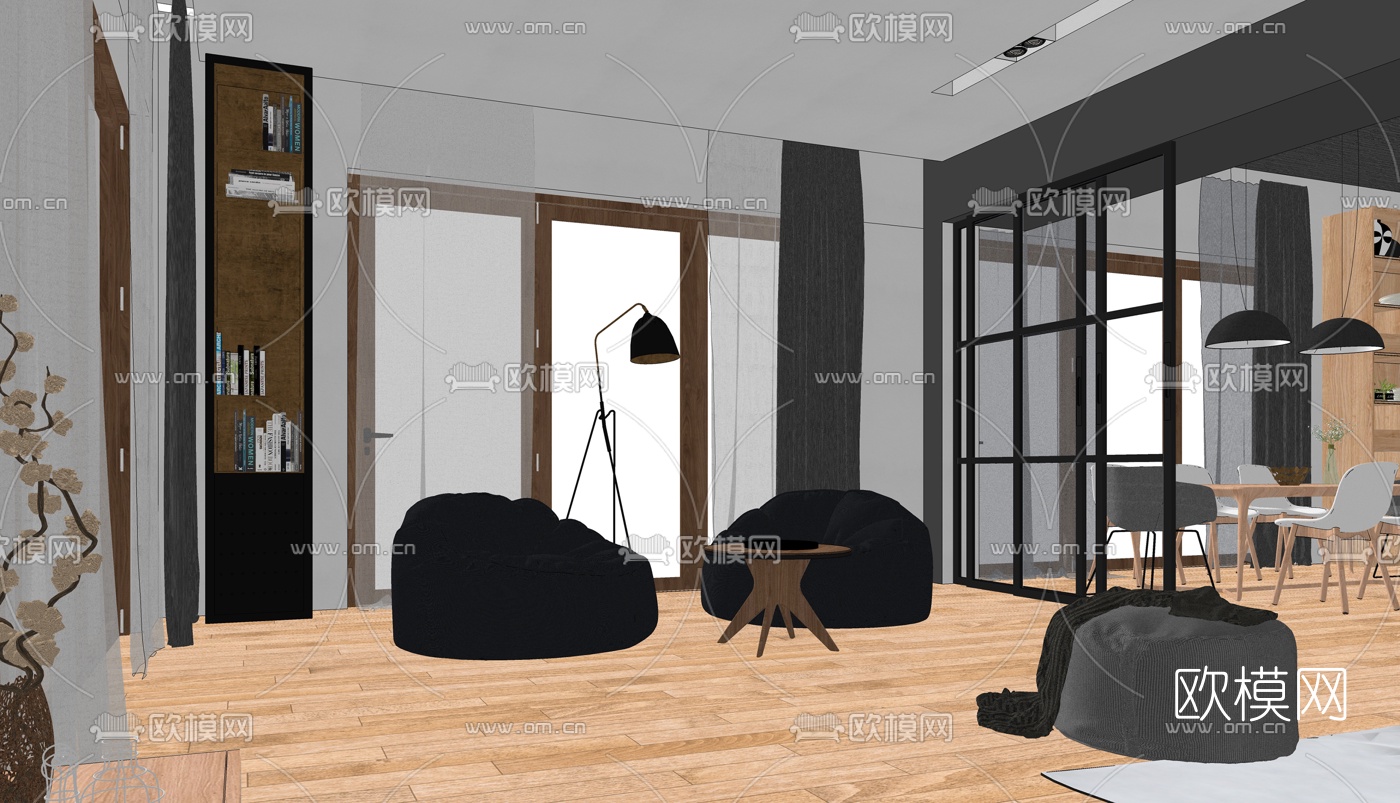 北欧客餐厅su模型下载（渲染图2）