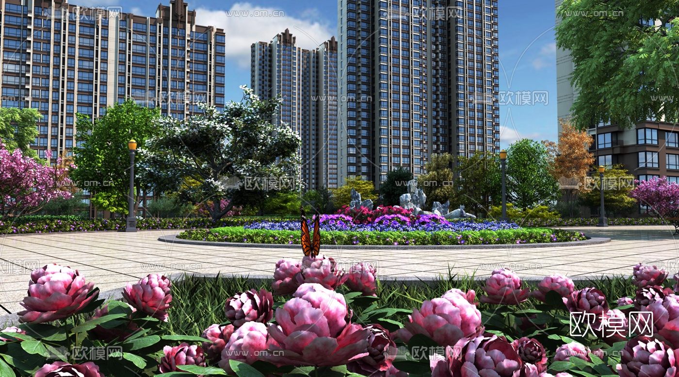 现代住宅小区园林景观3d模型