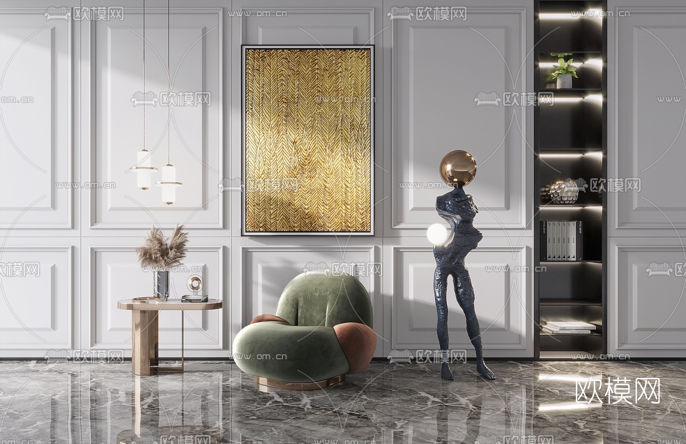 现代绒布单人沙发3d模型下载