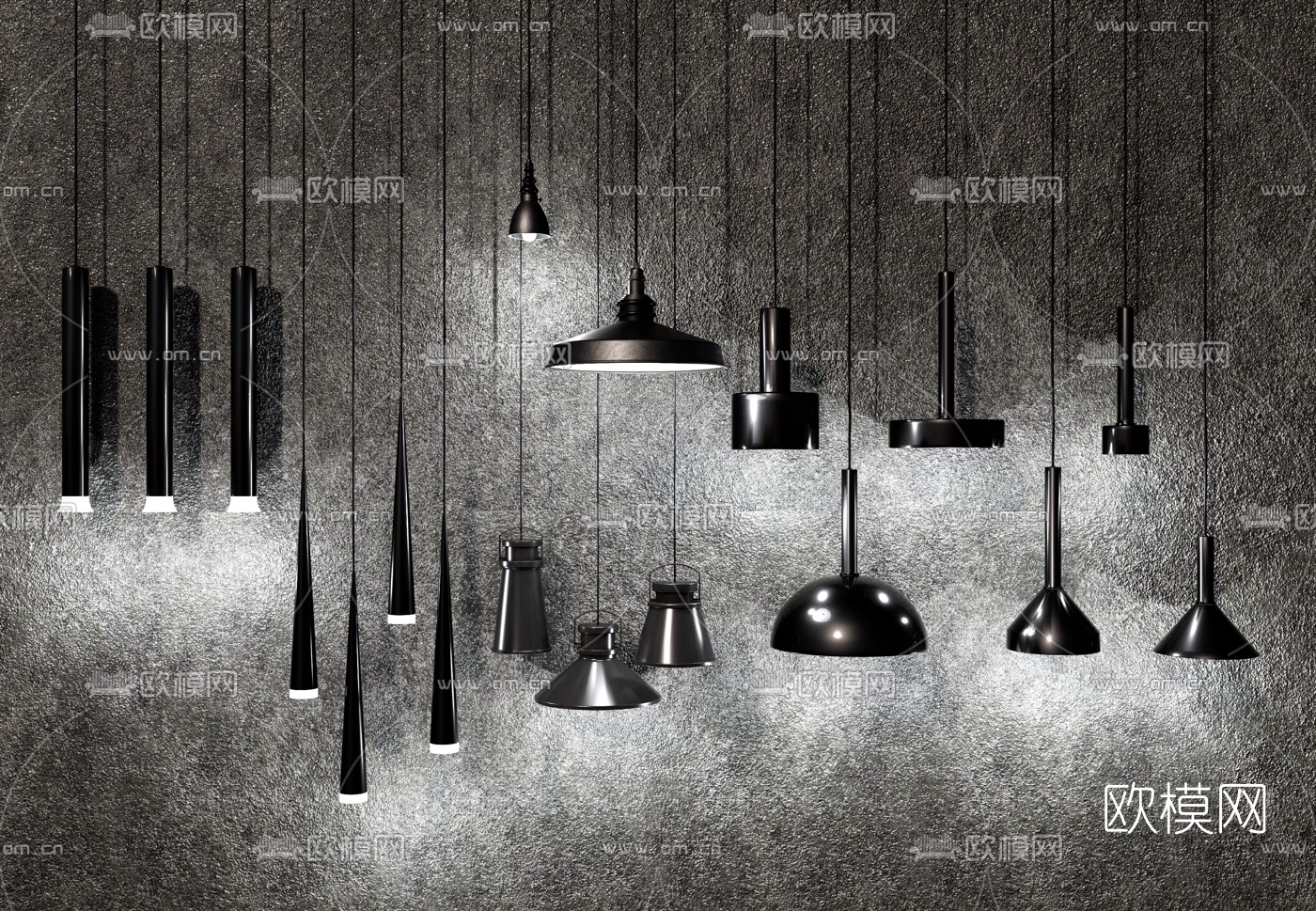 现代金属吊灯su模型下载（渲染图1）