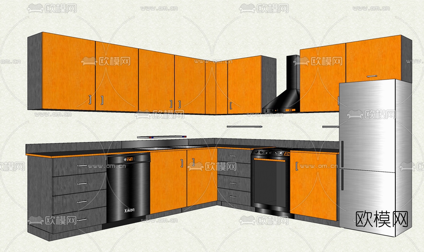现代橱柜免费su模型下载（渲染图1）