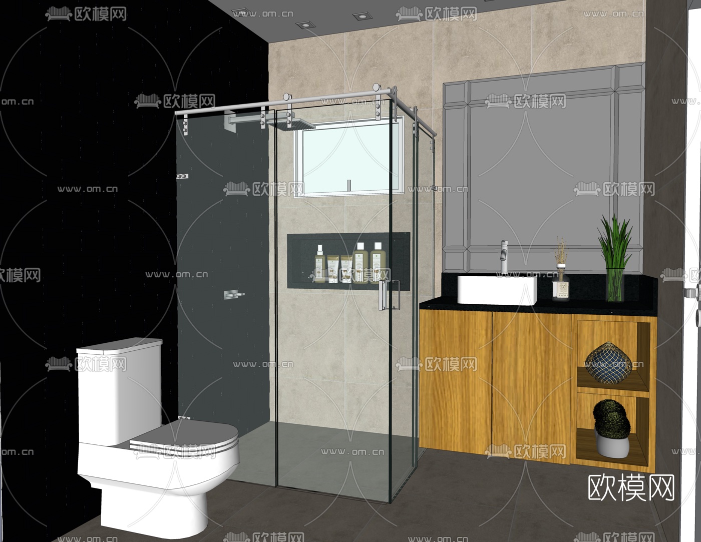 现代浴室卫生间su模型下载（渲染图2）