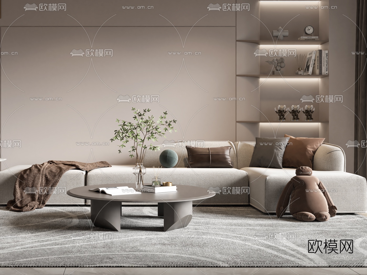 现代布艺转角沙发组合3d模型下载（渲染图2）