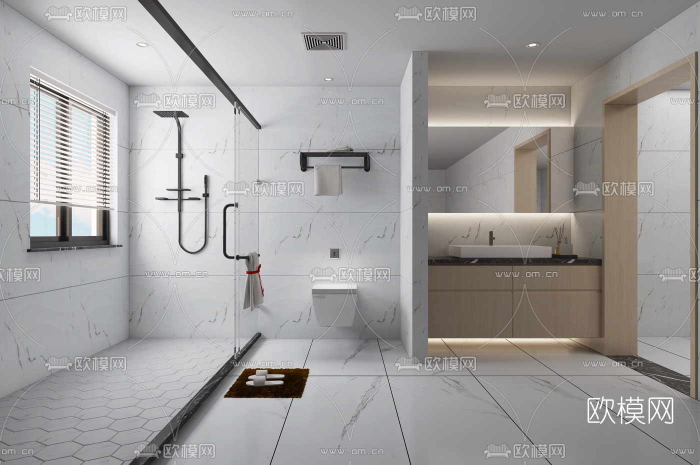 现代卫生间浴室3d模型-免费3dmax模型库-欧模网