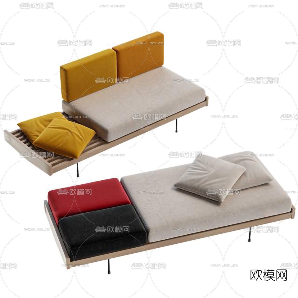 现代布艺床尾凳3d模型下载