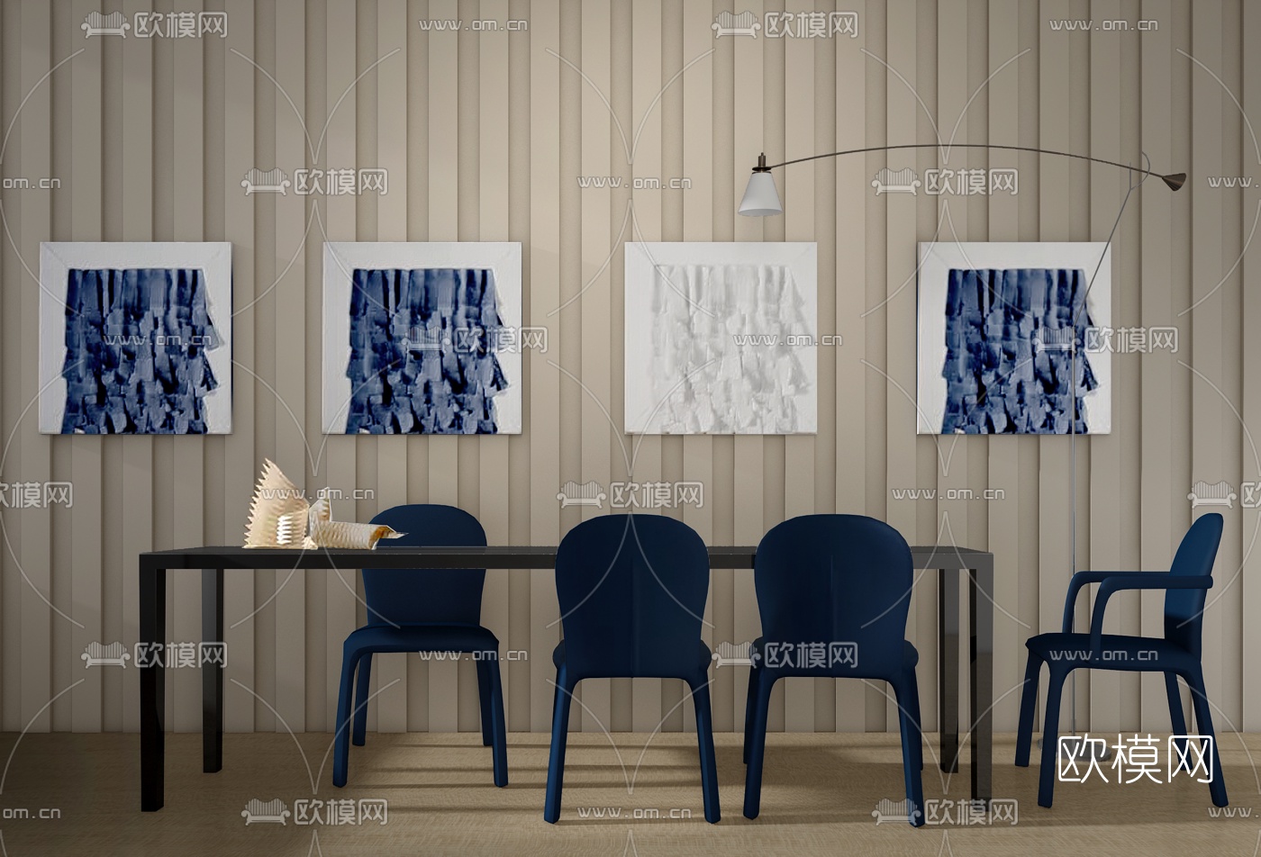 意大利Poltrona Frau品牌 现代餐桌椅落地灯3D模型下载（渲染图1）