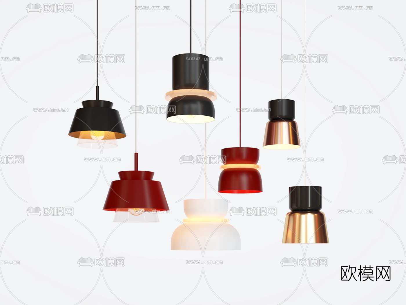 工业风金属吊灯组合3d模型