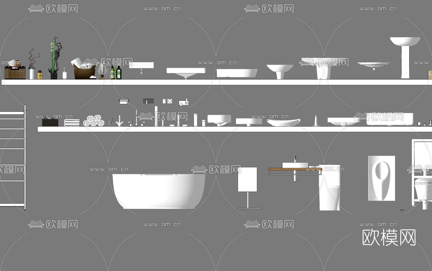 现代洗手台盆组合su模型下载（渲染图1）