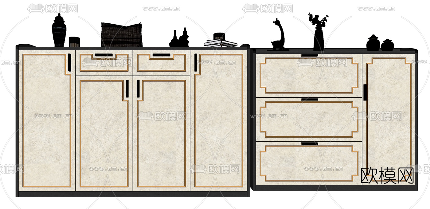新中式轻奢鞋柜su模型下载（渲染图3）