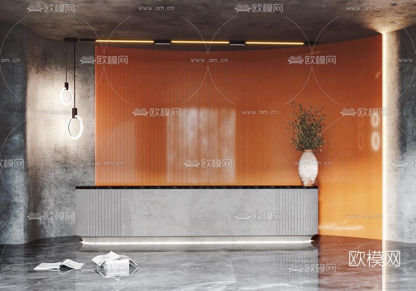 现代办公室前台su模型下载（渲染图1）
