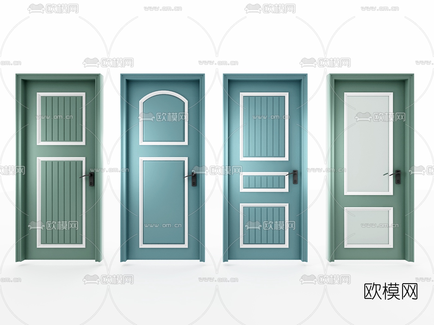 美式田园风实木平开门3d模型下载