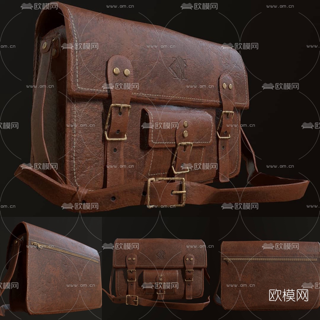 现代皮质挎包3d模型