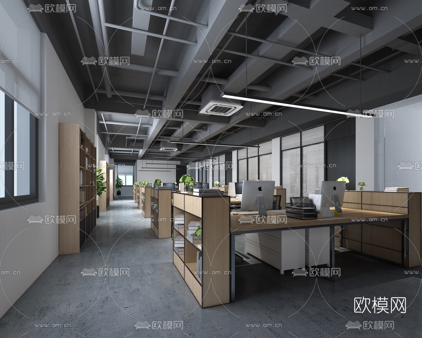 现代敞开式办公室3d模型