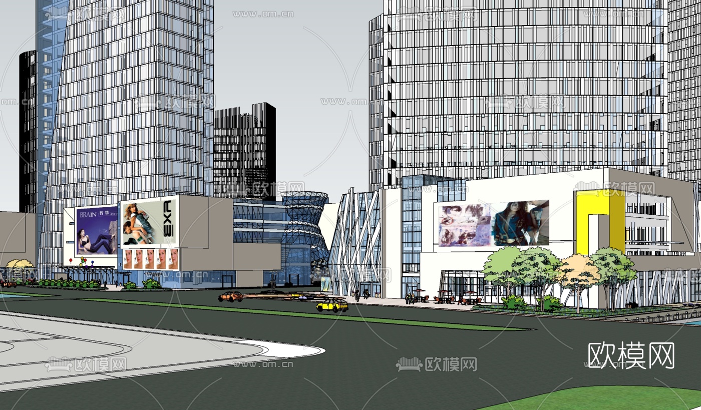 现代商业街su模型