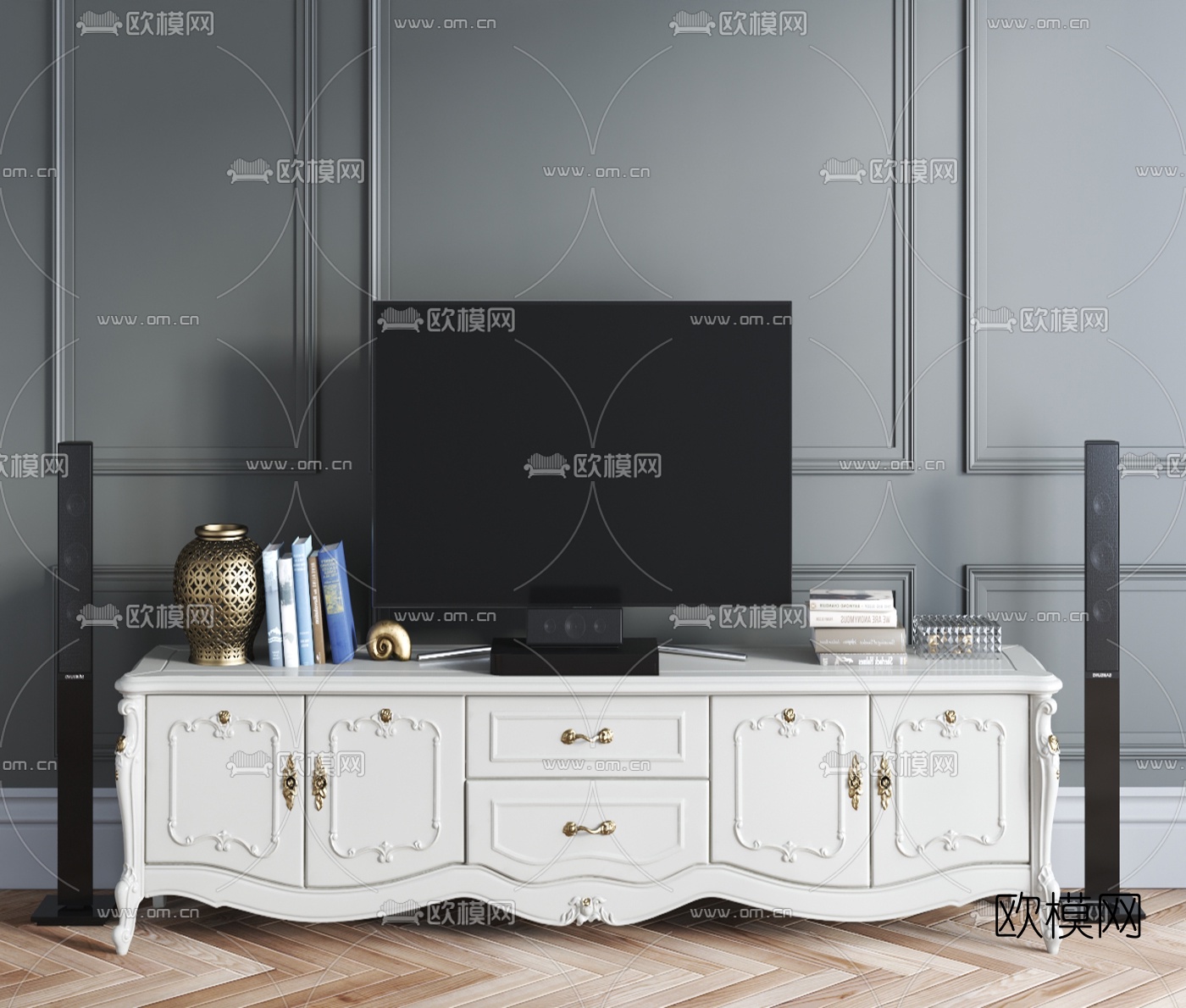 欧式实木电视柜3d模型下载
