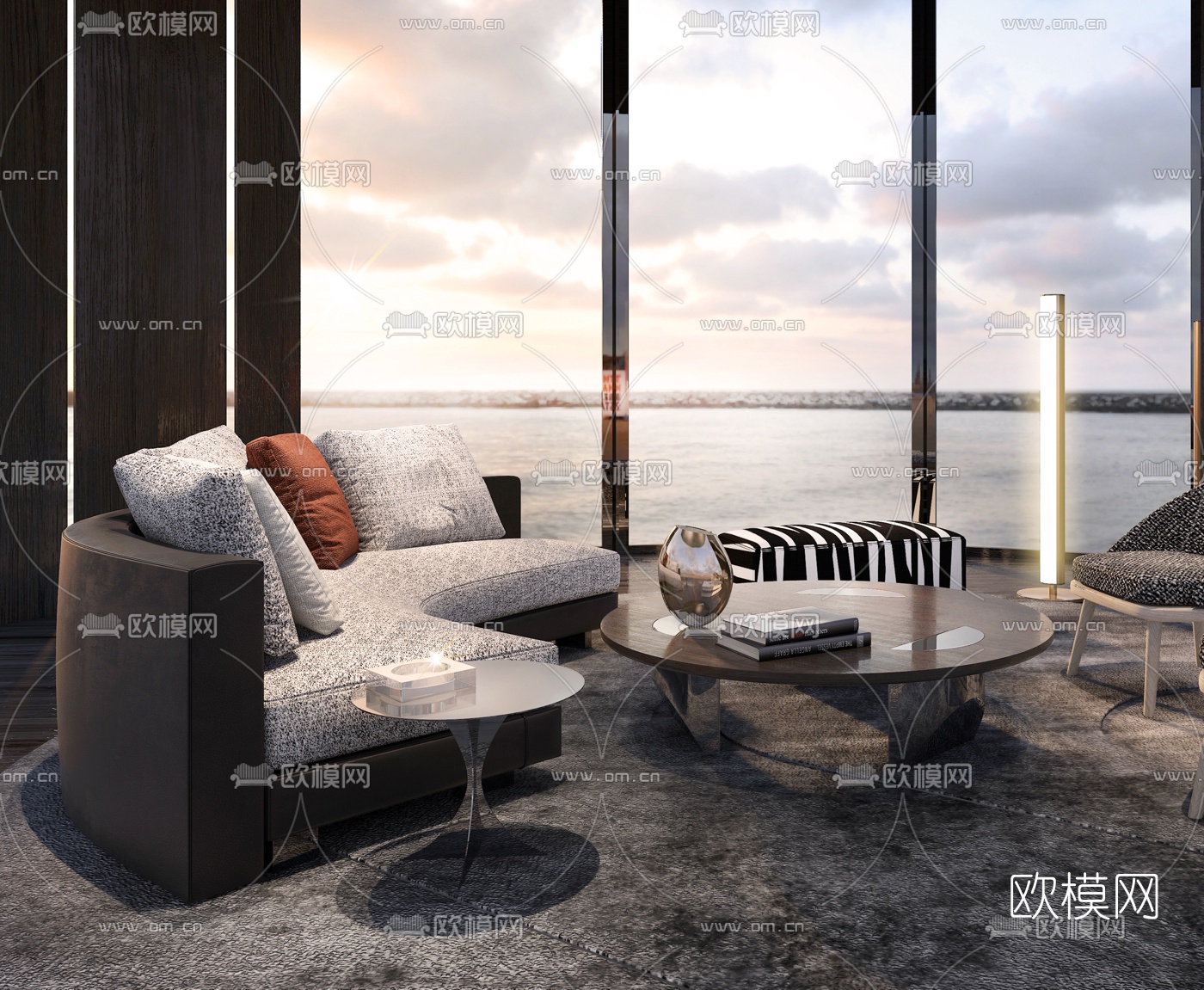 意大利Minotti品牌 现代弧形沙发组合3d模型下载（渲染图4）