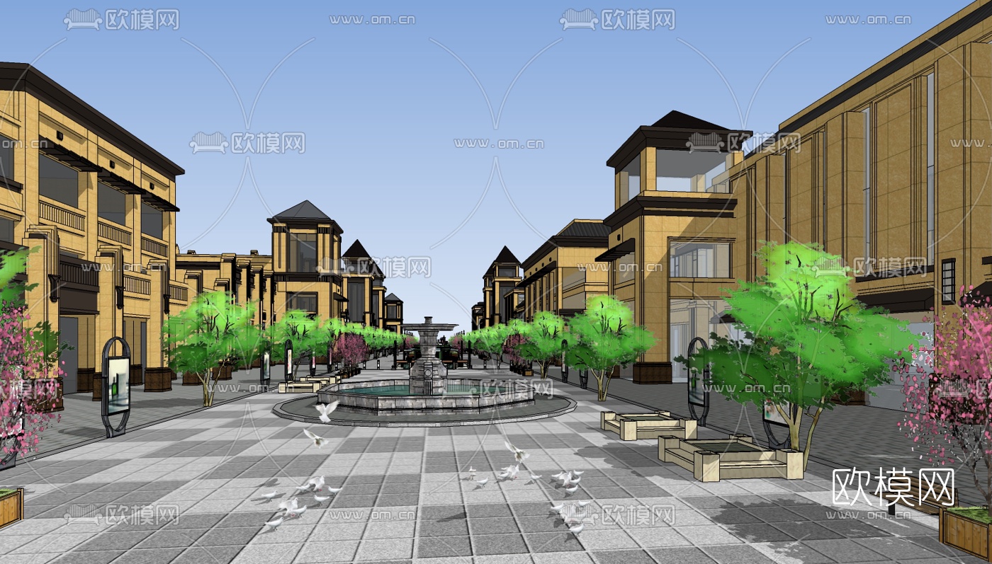 欧式商业街su模型下载（渲染图1）