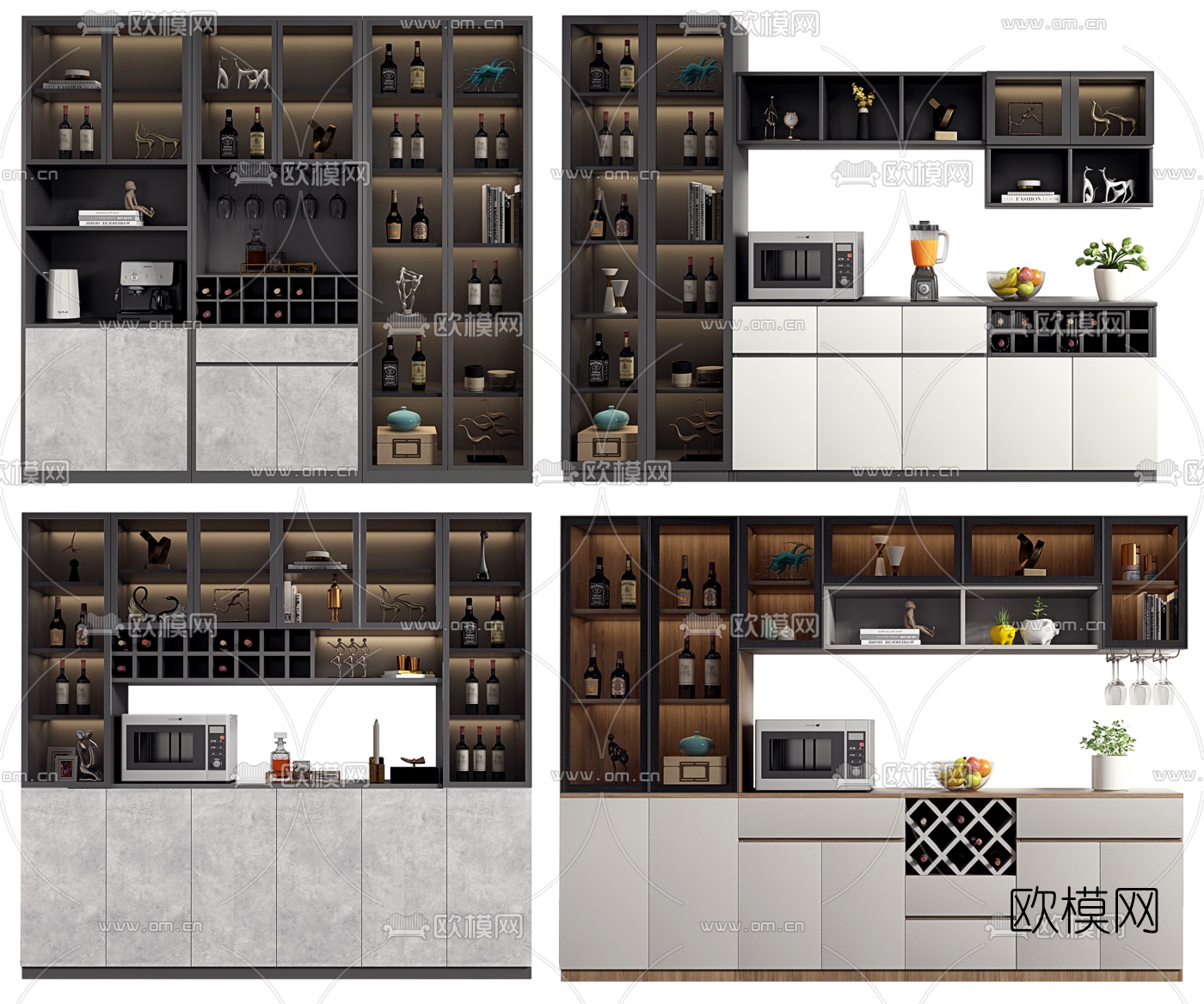 现代轻奢酒柜su模型下载（渲染图1）