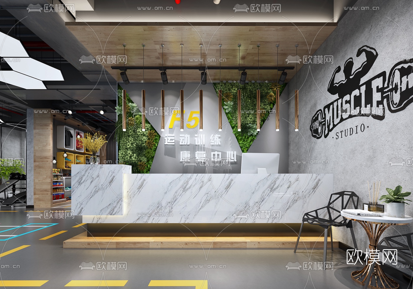 工业风健身房3d模型下载（渲染图1）