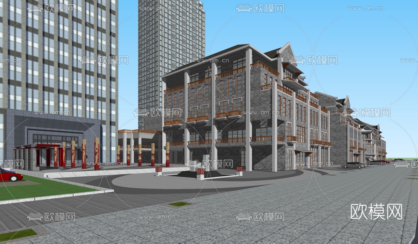 中式商业街su模型