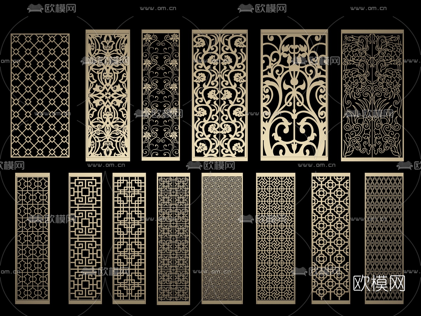 欧式金属屏风隔断组合3D模型下载（渲染图1）