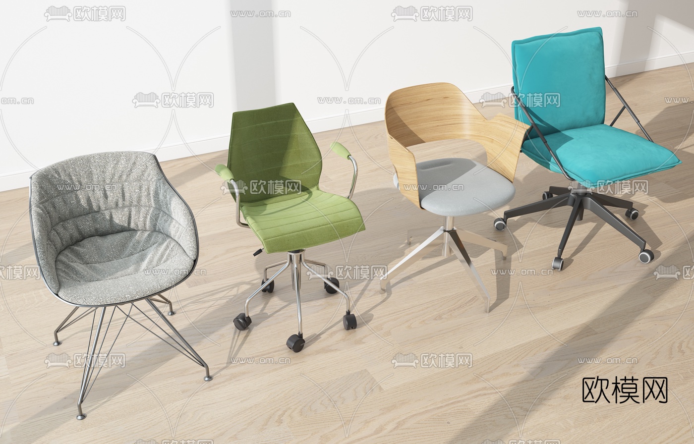 现代办公椅单椅组合3D模型下载（渲染图2）