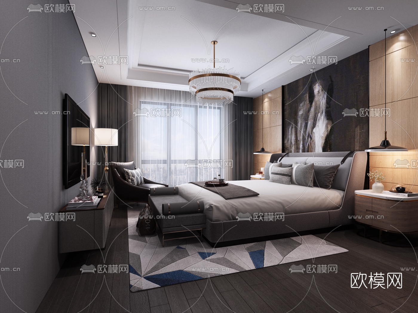 后现代卧室3d模型下载