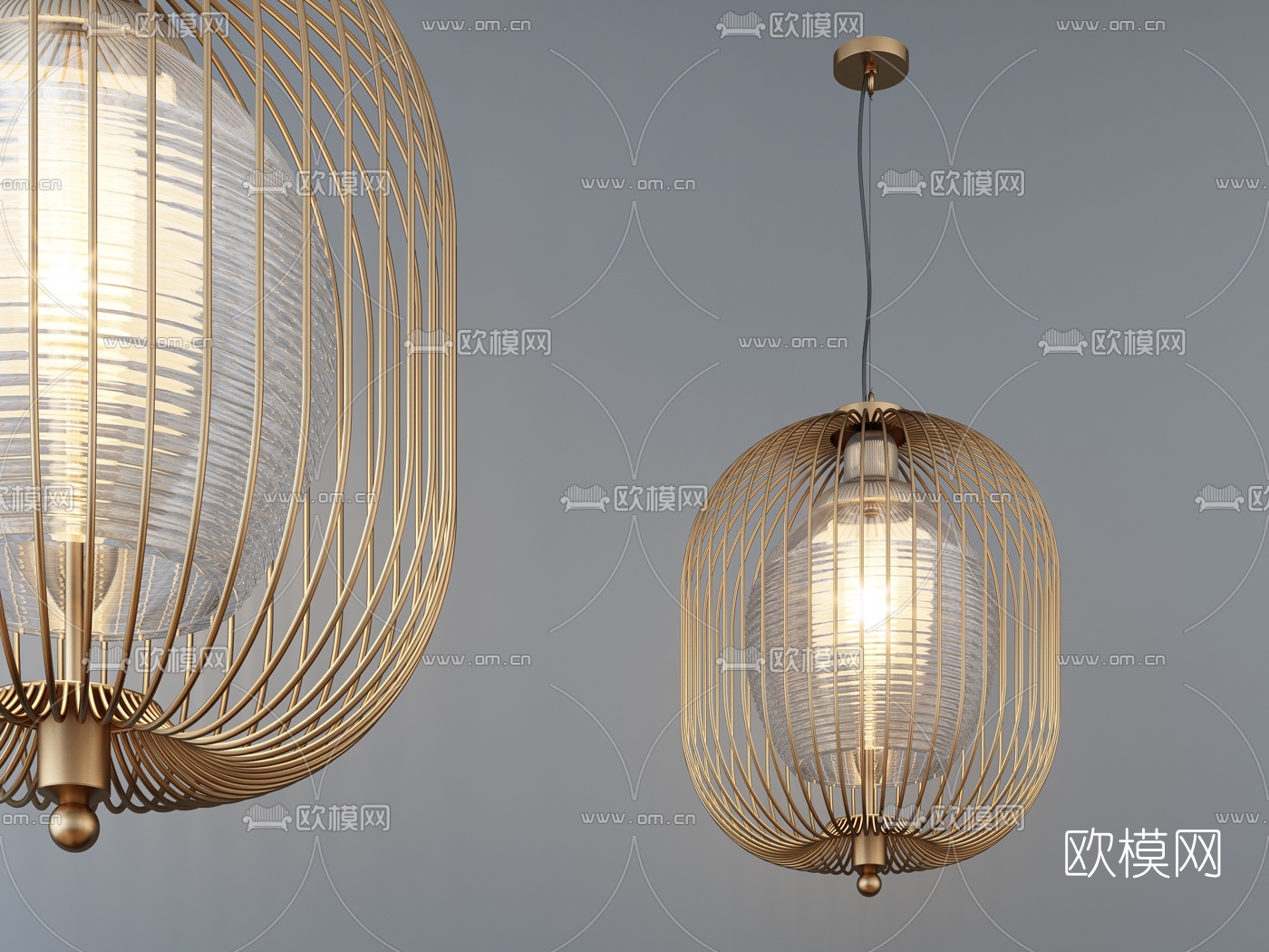 现代金属灯笼造型吊灯3d模型下载_ID10333879_3dmax免费模型-欧模网