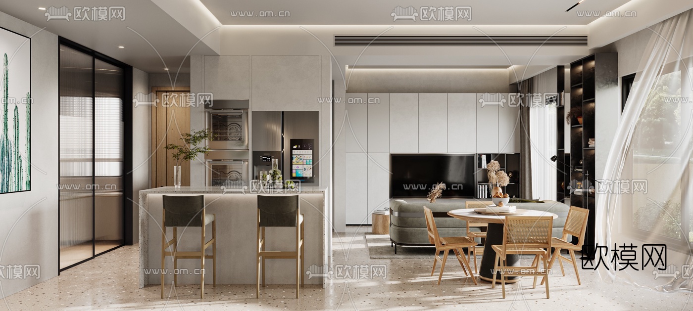 侘寂客厅餐厅3d模型下载（渲染图4）
