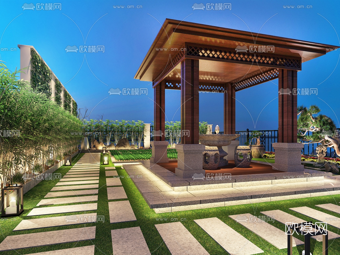 新中式花园庭院3d模型