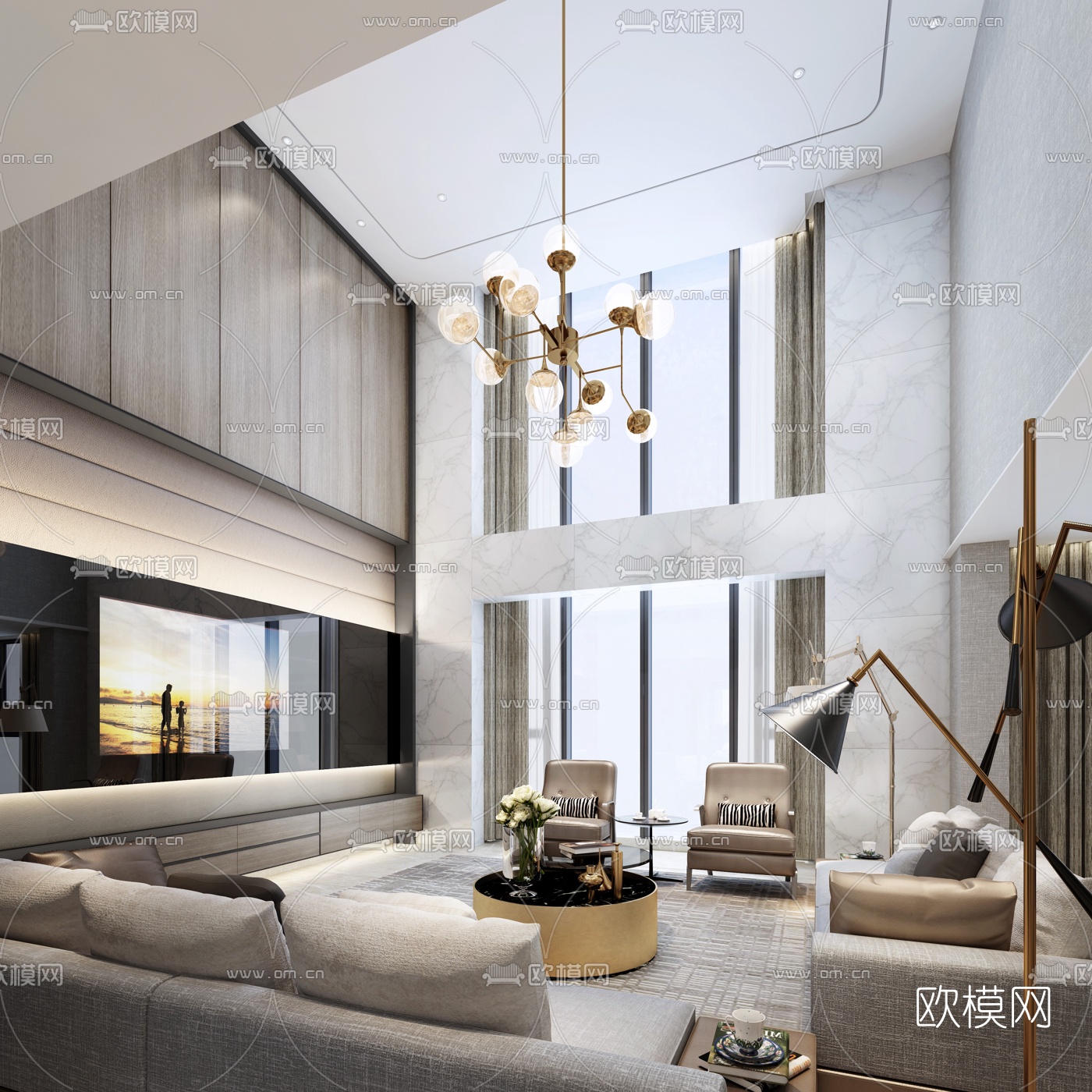 现代别墅客厅餐厅3D模型
