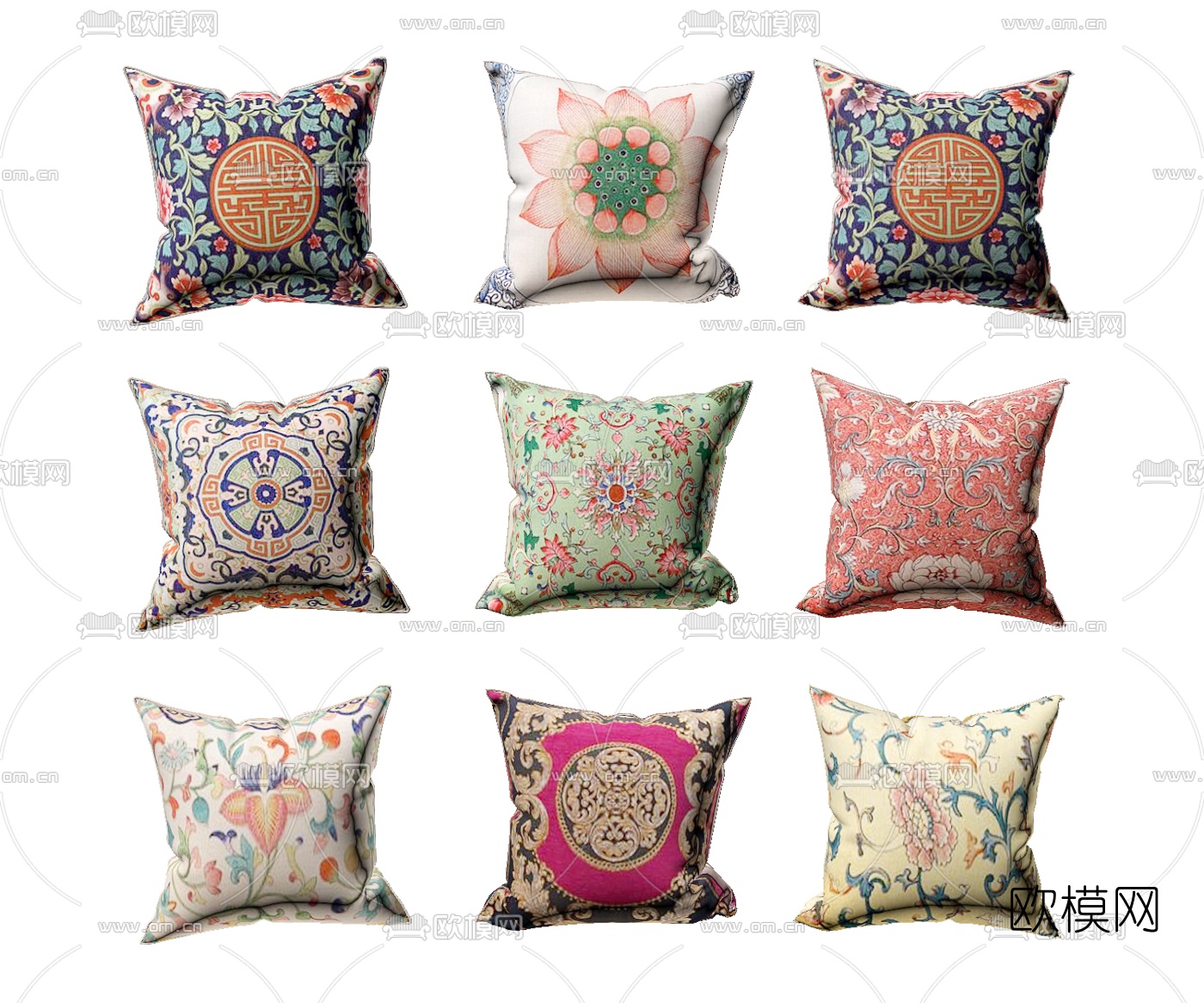 新中式抱枕组合3d模型下载