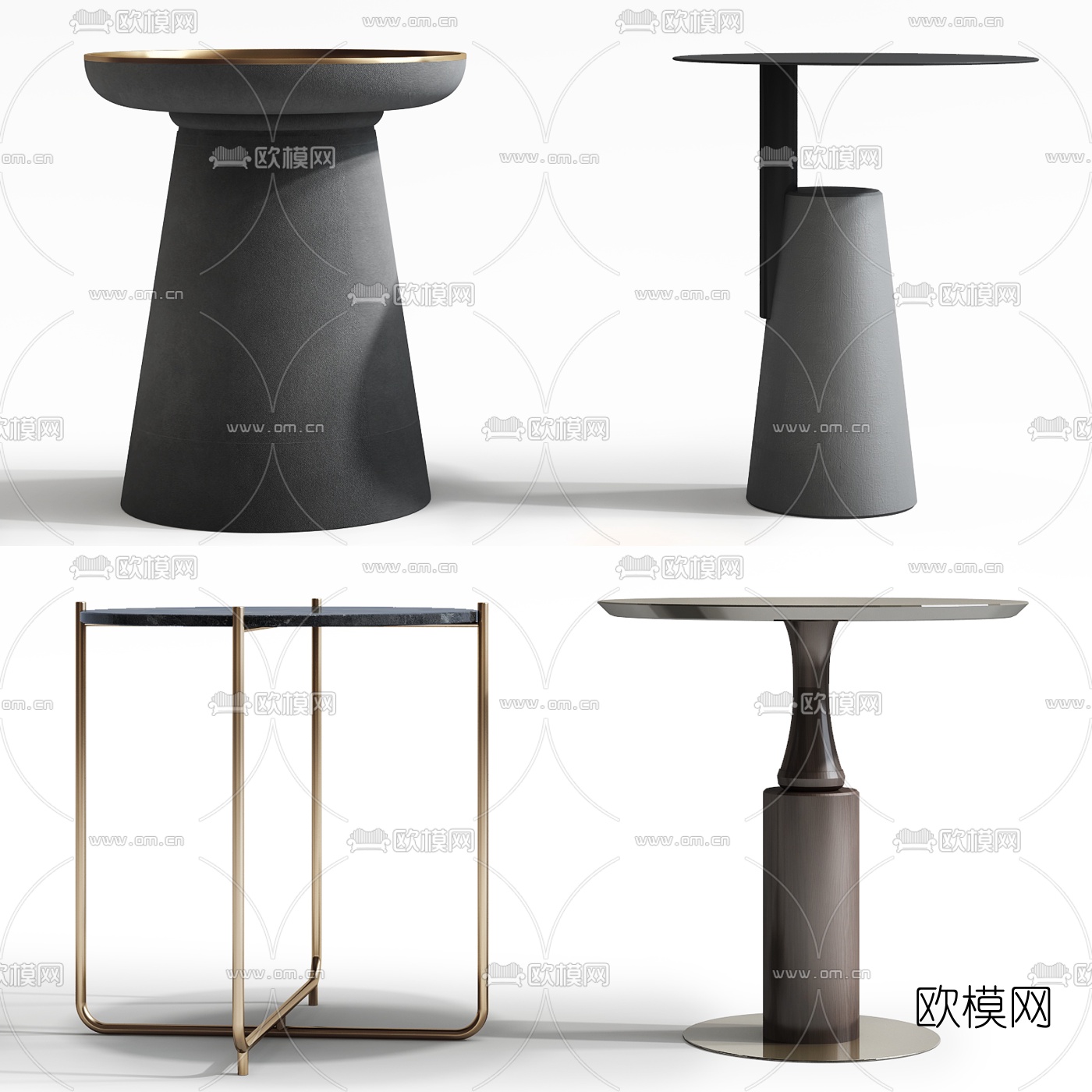 现代边几圆几组合3d模型下载