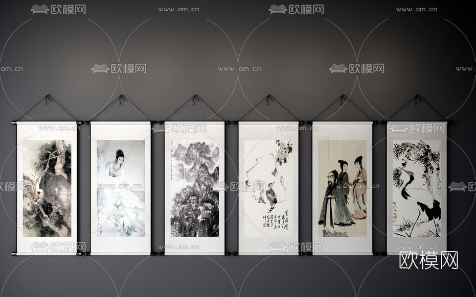 中式挂画装饰画3D模型下载
