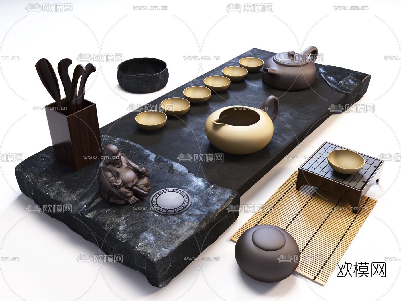 新中式茶盘茶具3d模型