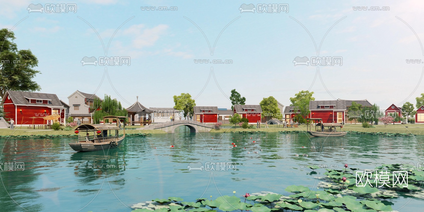 新中式湖滨公园3d模型下载