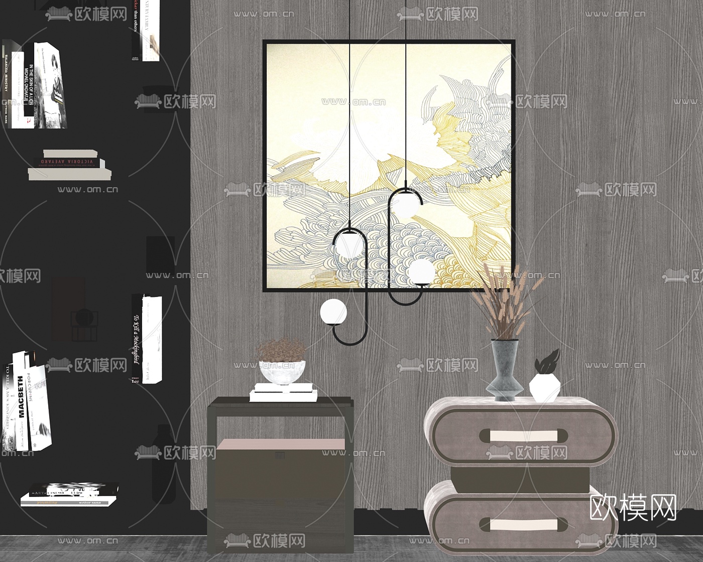 现代轻奢床头柜su模型下载（渲染图2）