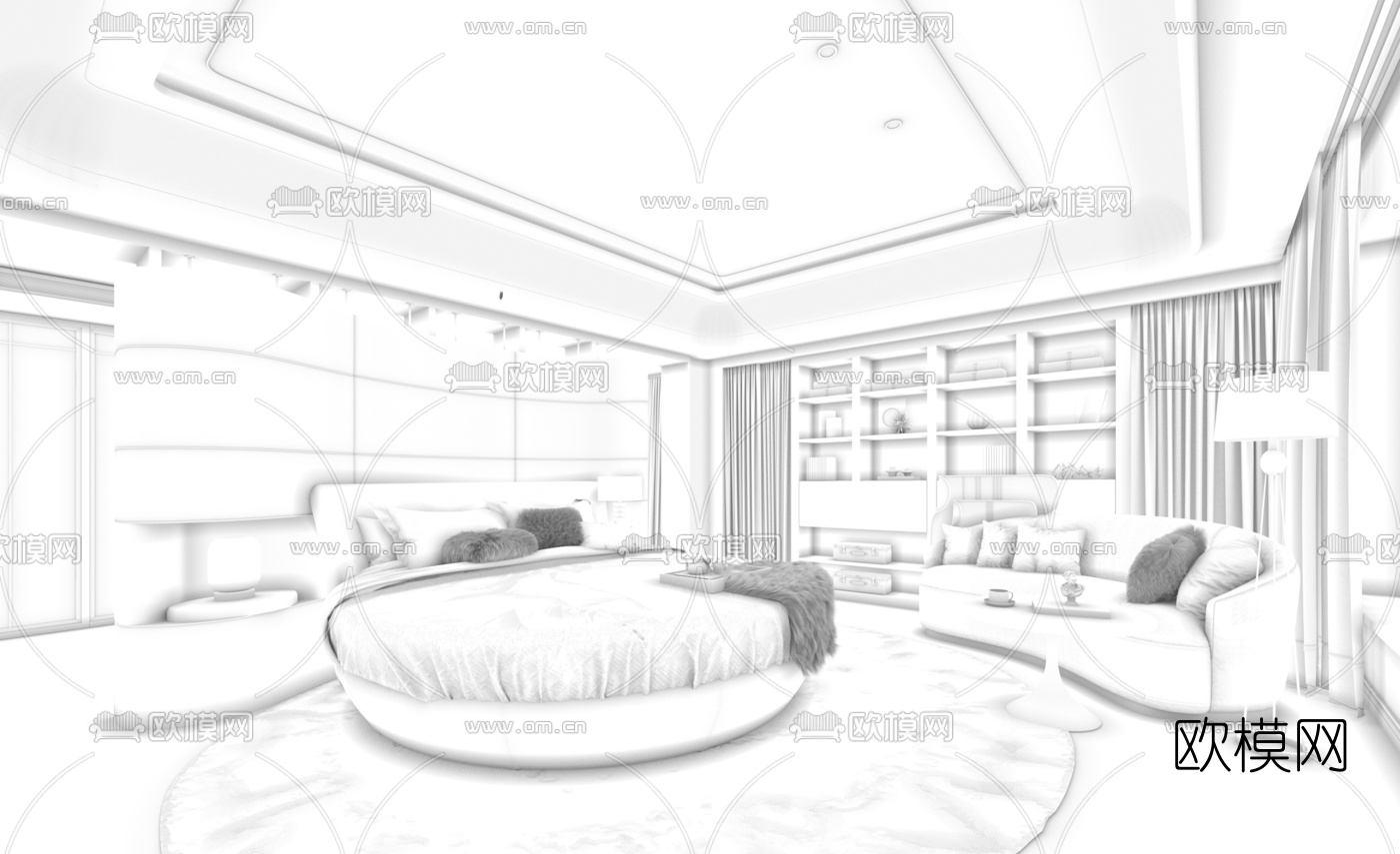 邱德光设计 北京懋源·璟玺豪宅圆床主卧3d模型下载（渲染图2）