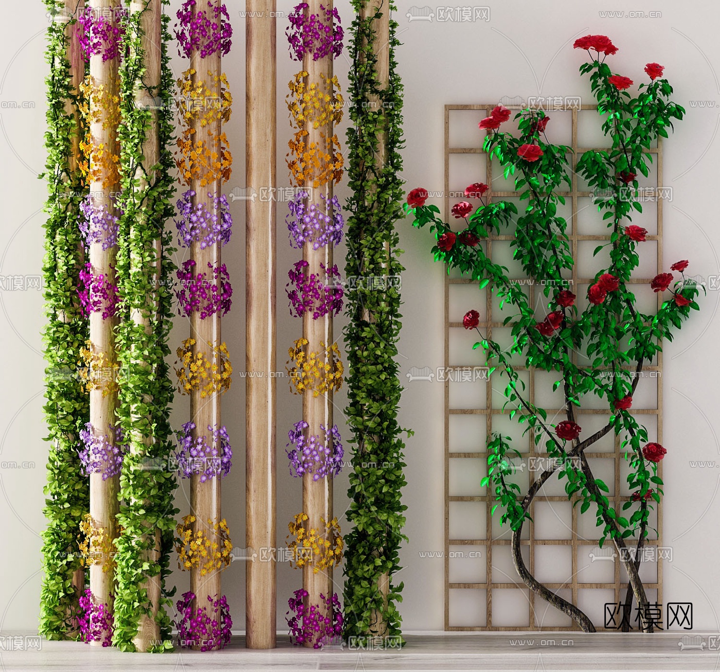 现代藤蔓植物背景墙3d模型下载