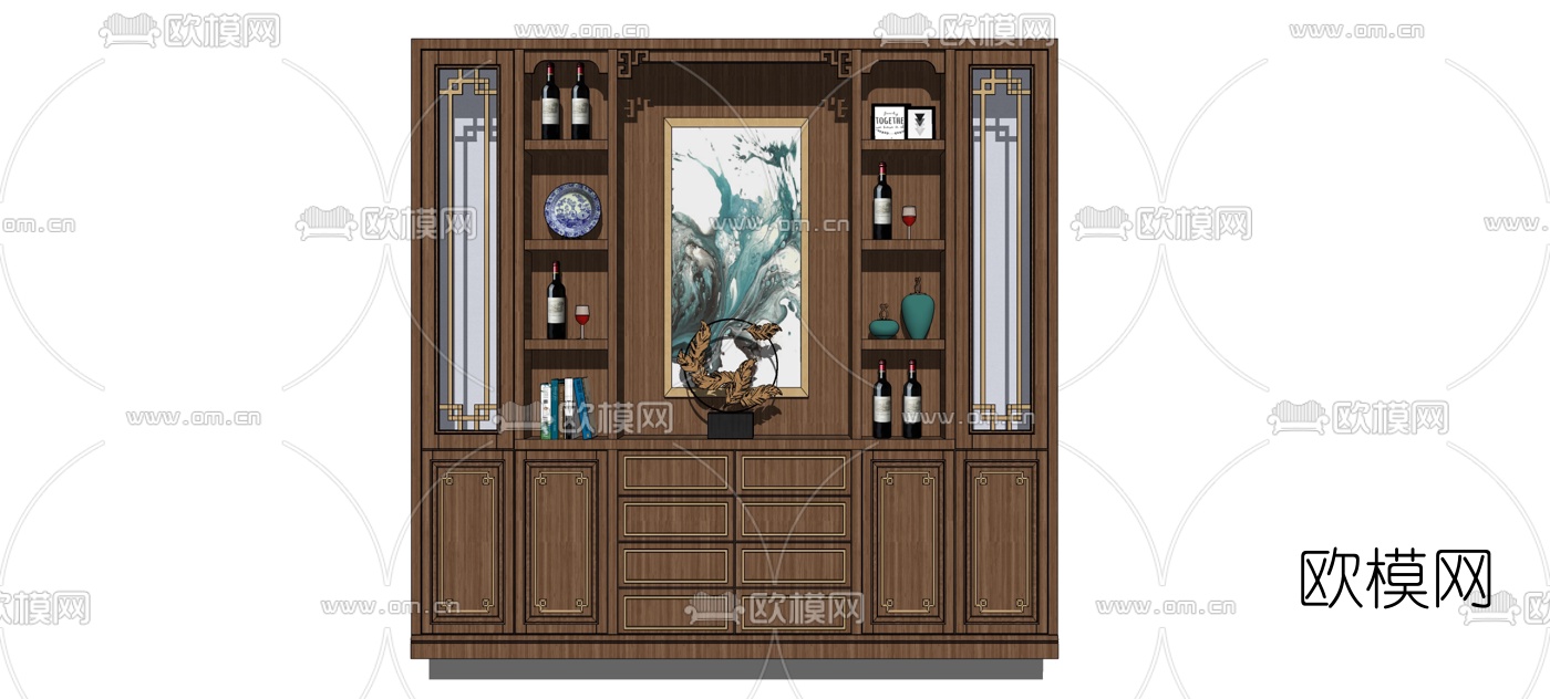 中式实木酒柜su模型下载