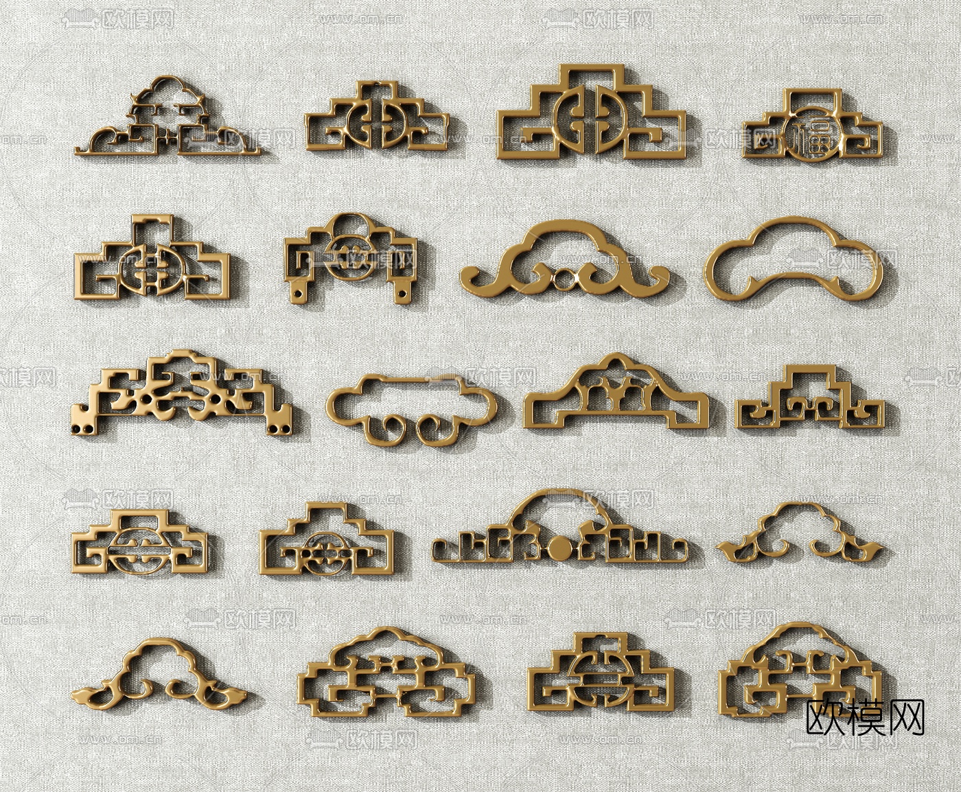 新中式金属门把手拉手组合3d模型下载