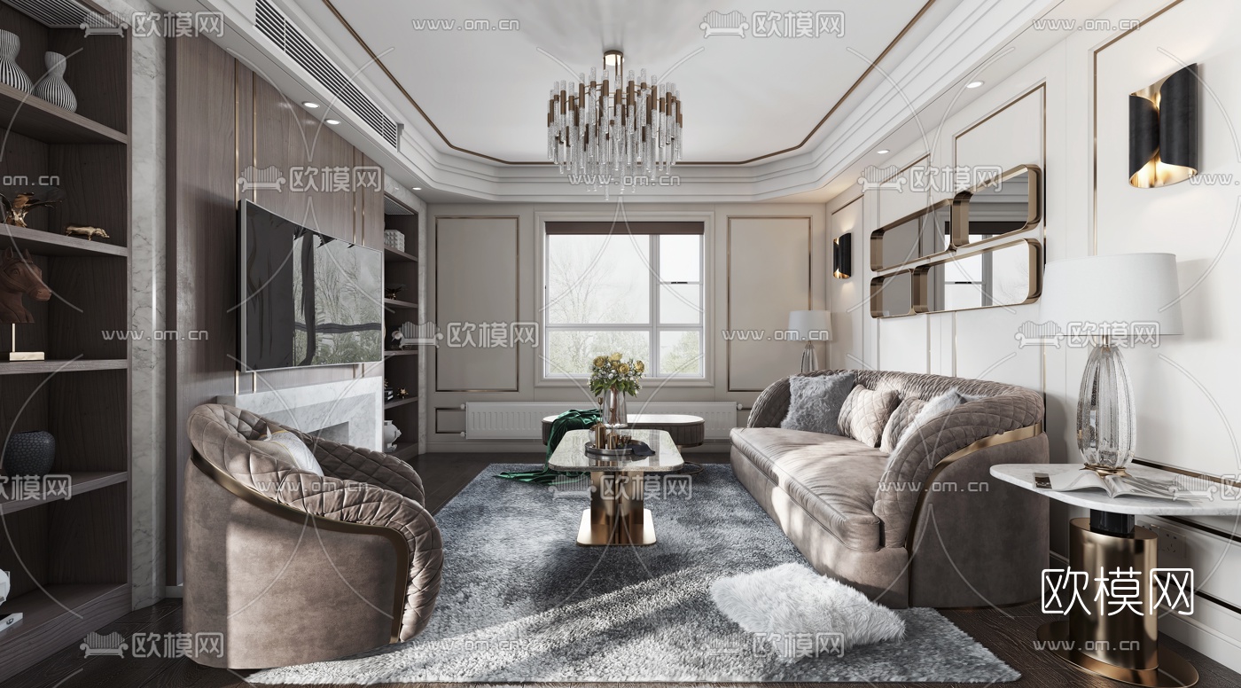 后现代奢华客餐厅3d模型下载（渲染图1）