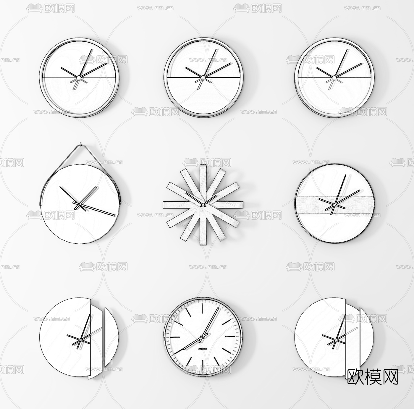 北欧钟表组合3d模型下载（渲染图2）