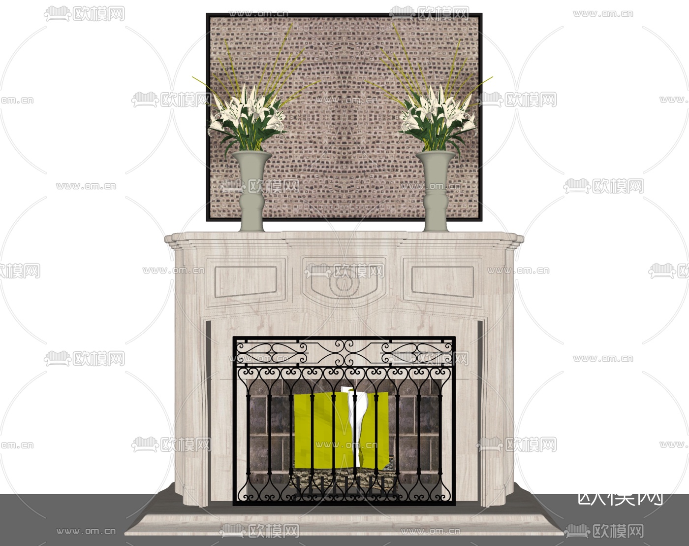 欧式壁炉组合su模型下载（渲染图1）
