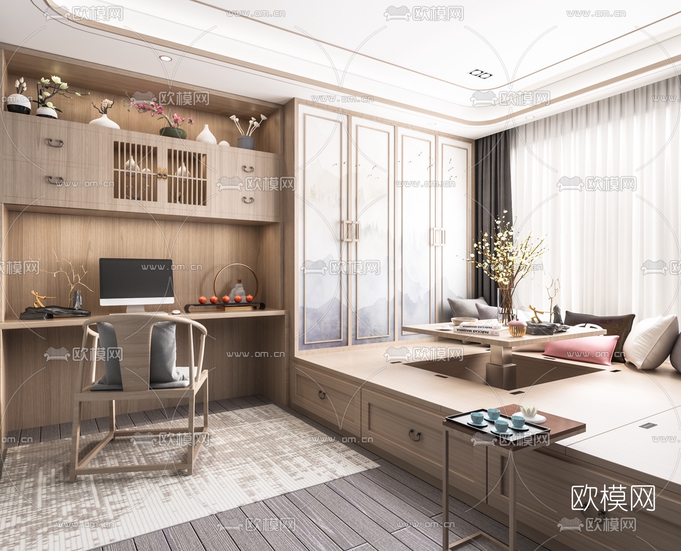 日式榻榻米茶室书房3d模型下载