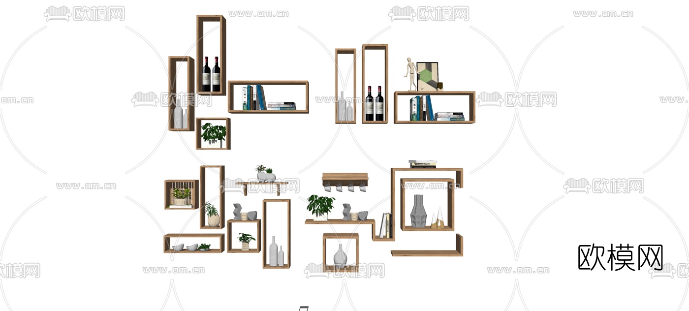 北欧置物架搁板组合su模型下载（渲染图1）