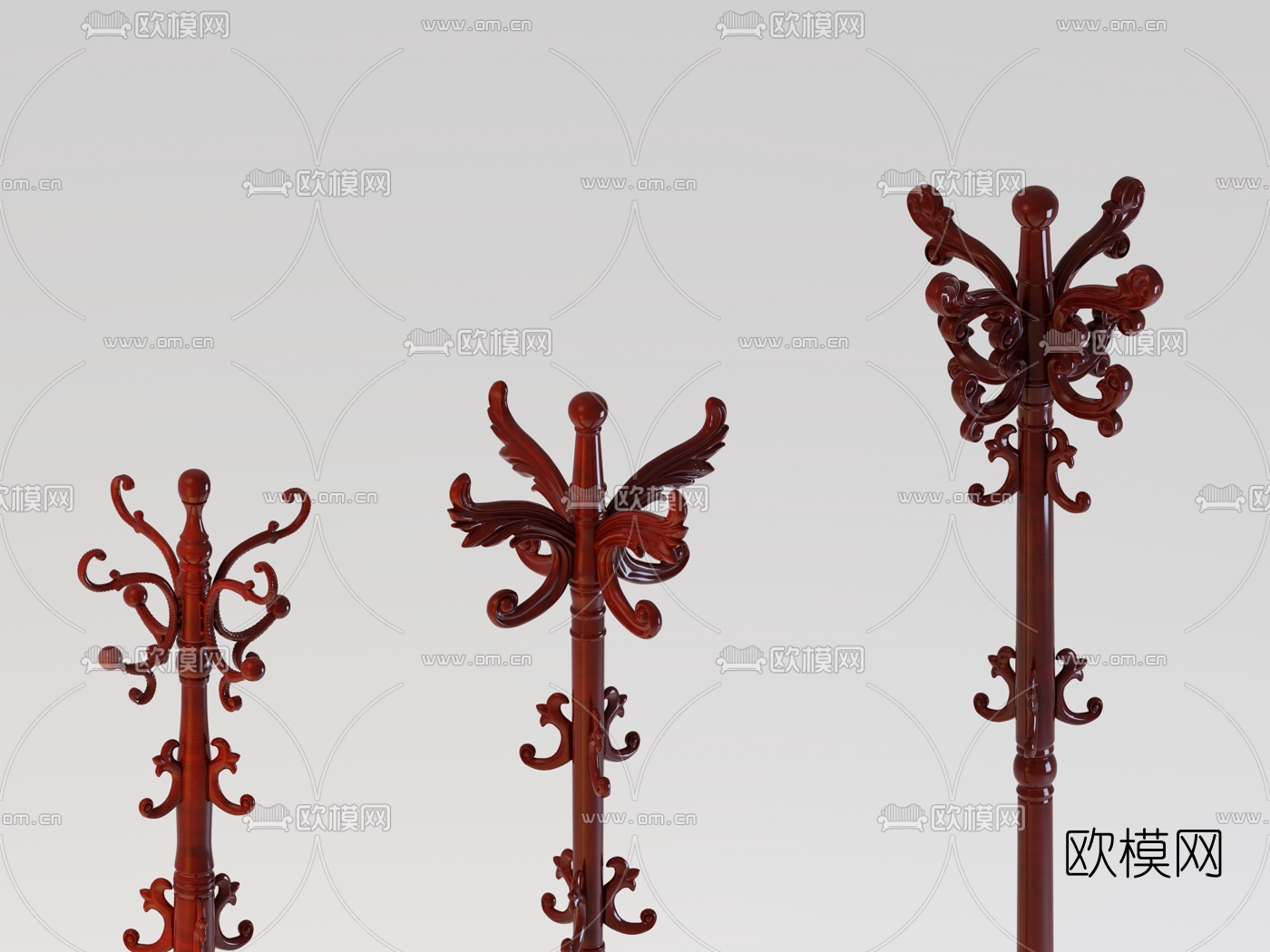 美式木质衣架组合3d模型下载（渲染图3）