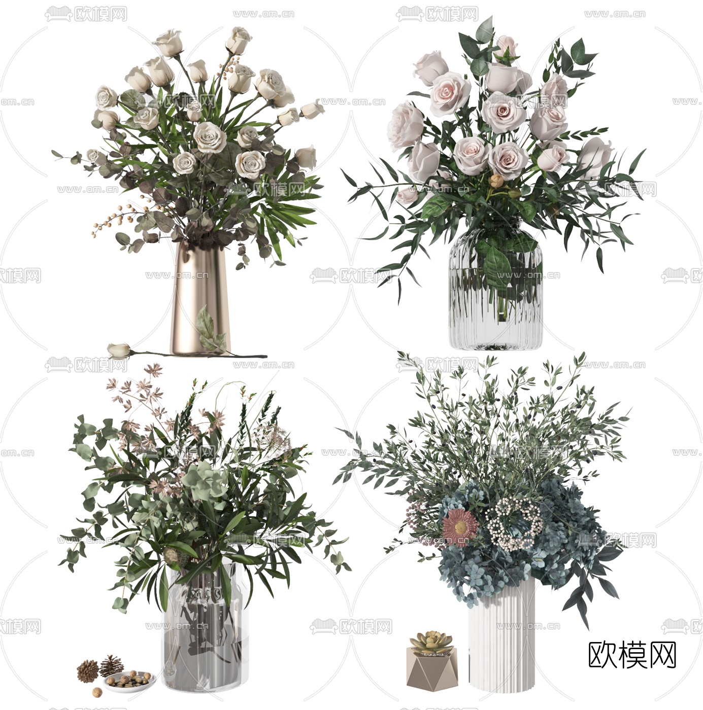 现代花瓶花艺3d模型下载