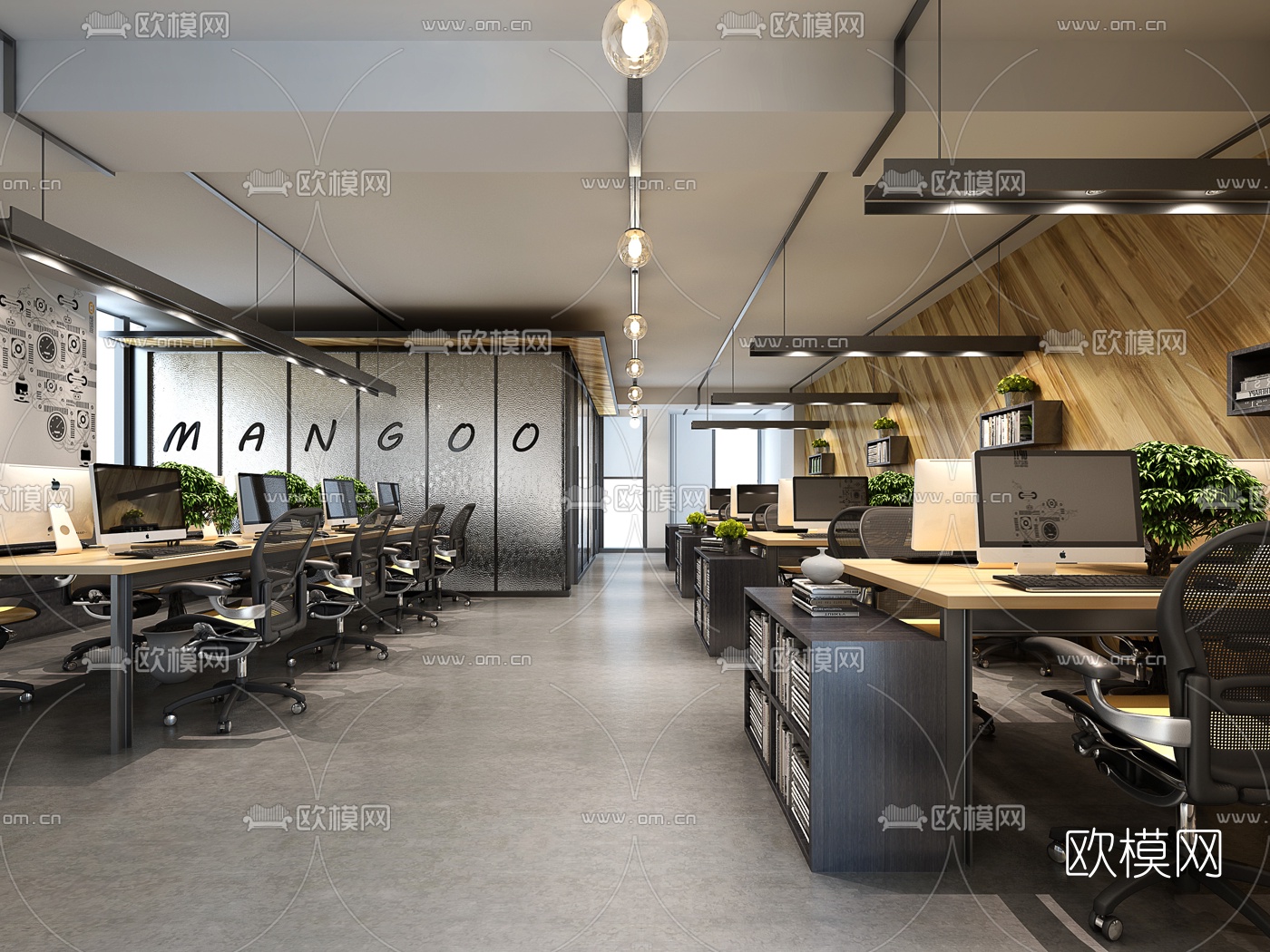 现代开放式办公室总经理办公室3D模型下载_ID10169133_3dmax免费模型-欧模网