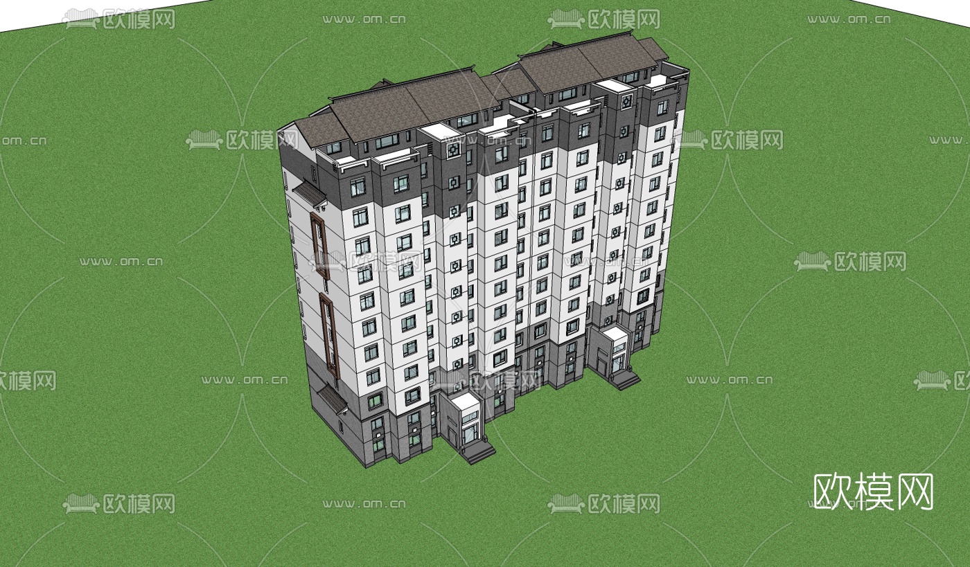 中式高层公寓楼su模型
